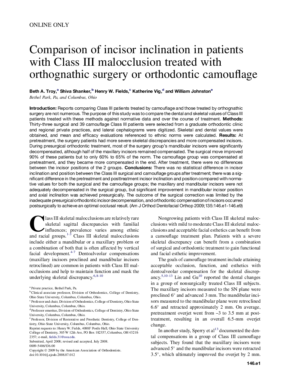 Comparison of incisor inclination in patients with Class III malocclusion treated with orthognathic surgery or orthodontic camouflage