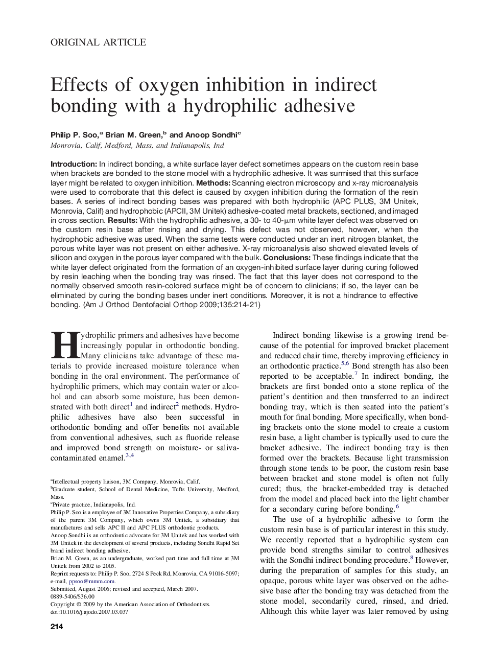 Effects of oxygen inhibition in indirect bonding with a hydrophilic adhesive 