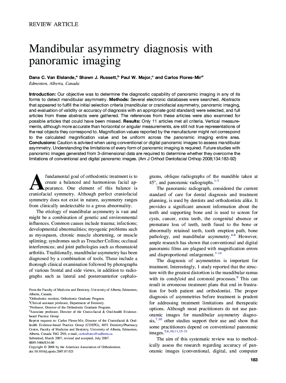 Mandibular asymmetry diagnosis with panoramic imaging