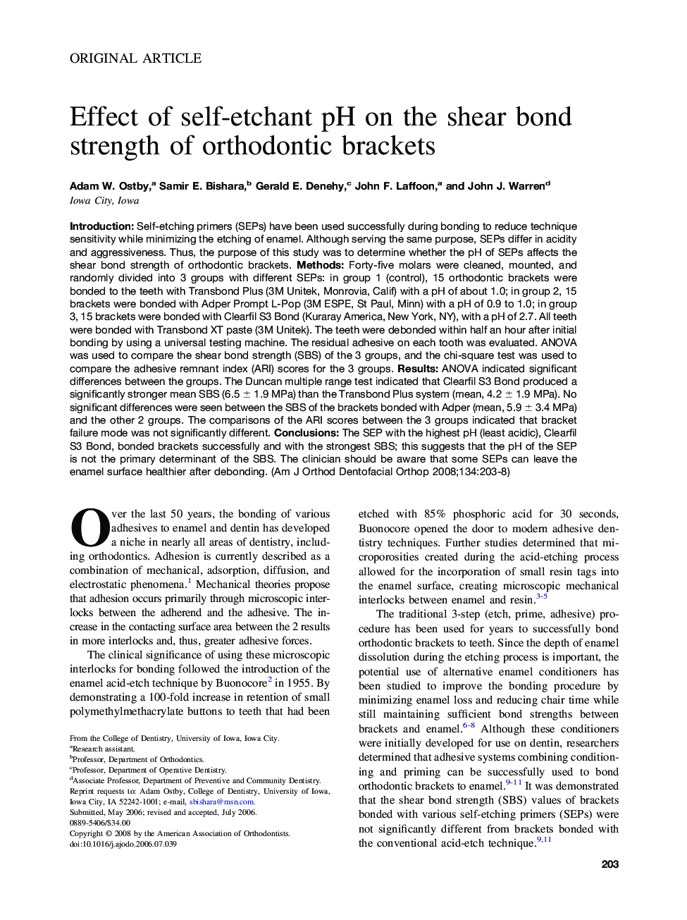 Effect of self-etchant pH on the shear bond strength of orthodontic brackets