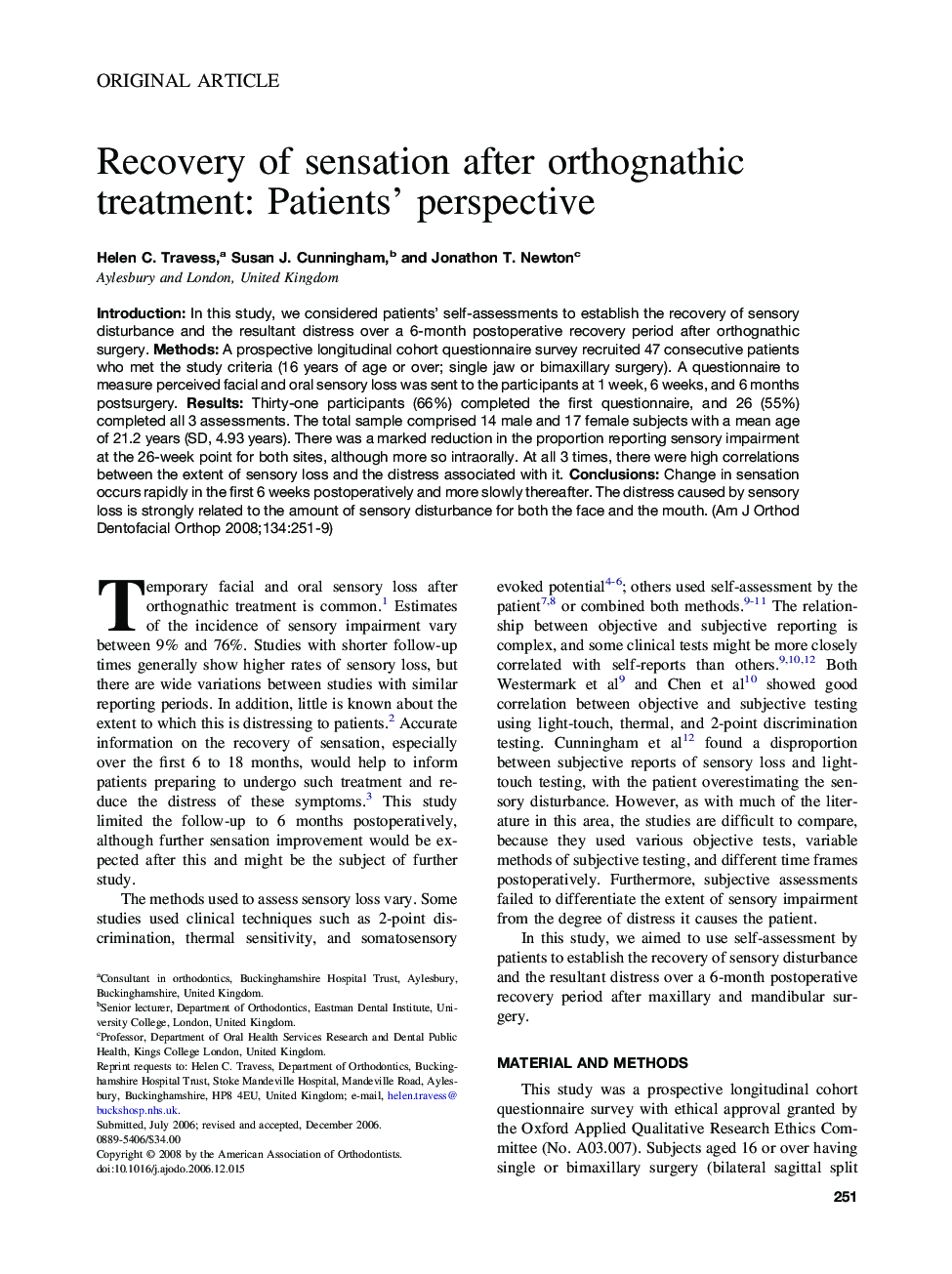 Recovery of sensation after orthognathic treatment: Patients' perspective