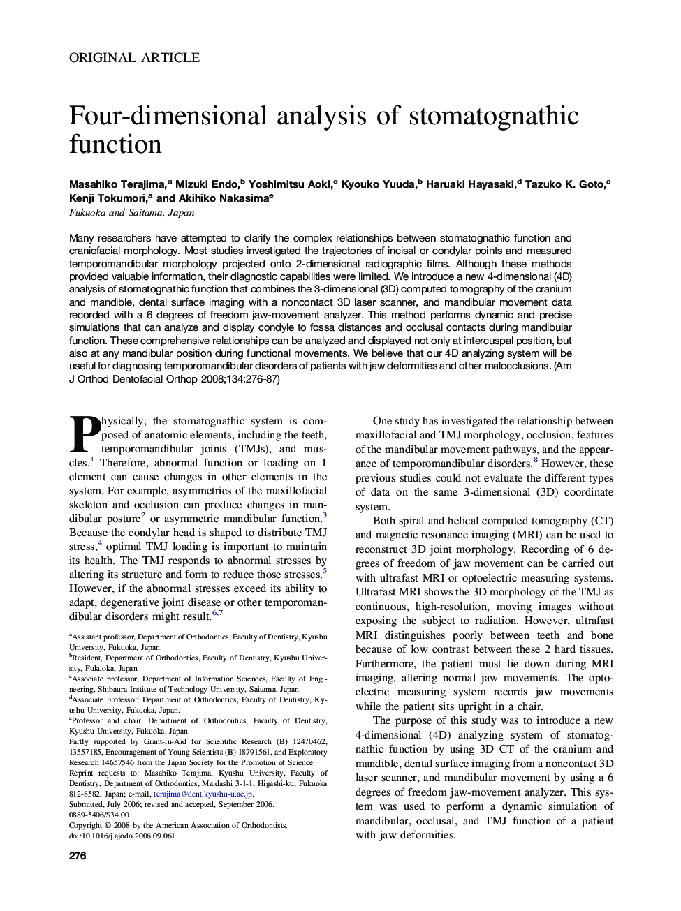 Four-dimensional analysis of stomatognathic function 