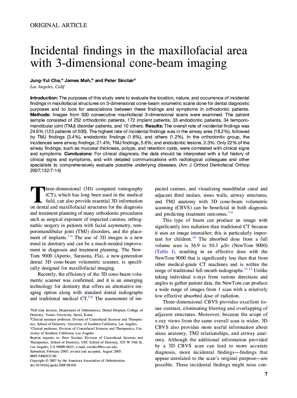 Incidental findings in the maxillofacial area with 3-dimensional cone-beam imaging