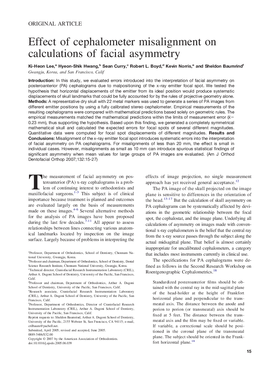 Effect of cephalometer misalignment on calculations of facial asymmetry