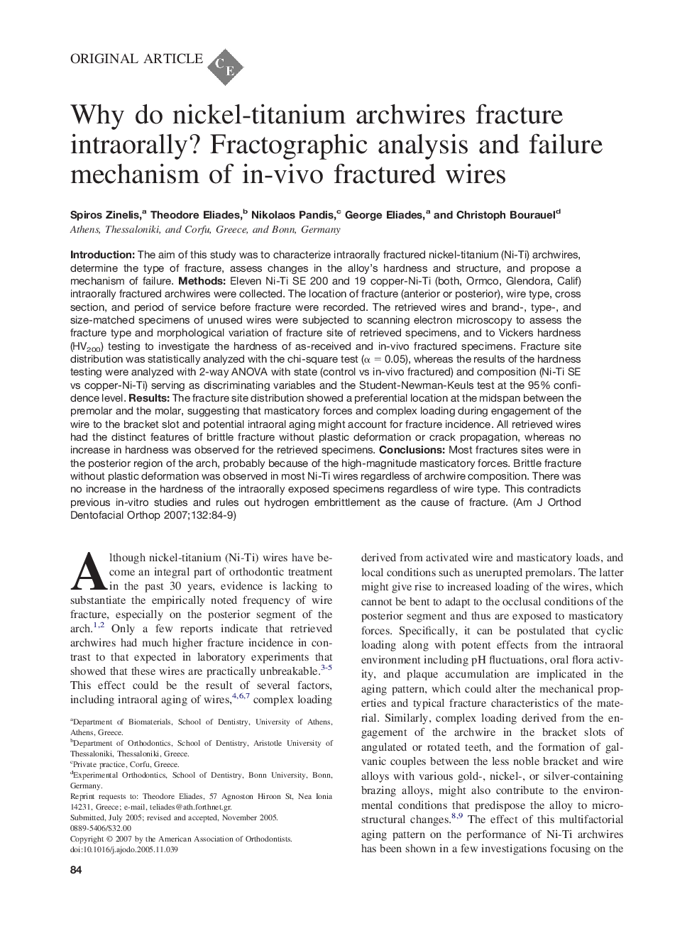 Why do nickel-titanium archwires fracture intraorally? Fractographic analysis and failure mechanism of in-vivo fractured wires