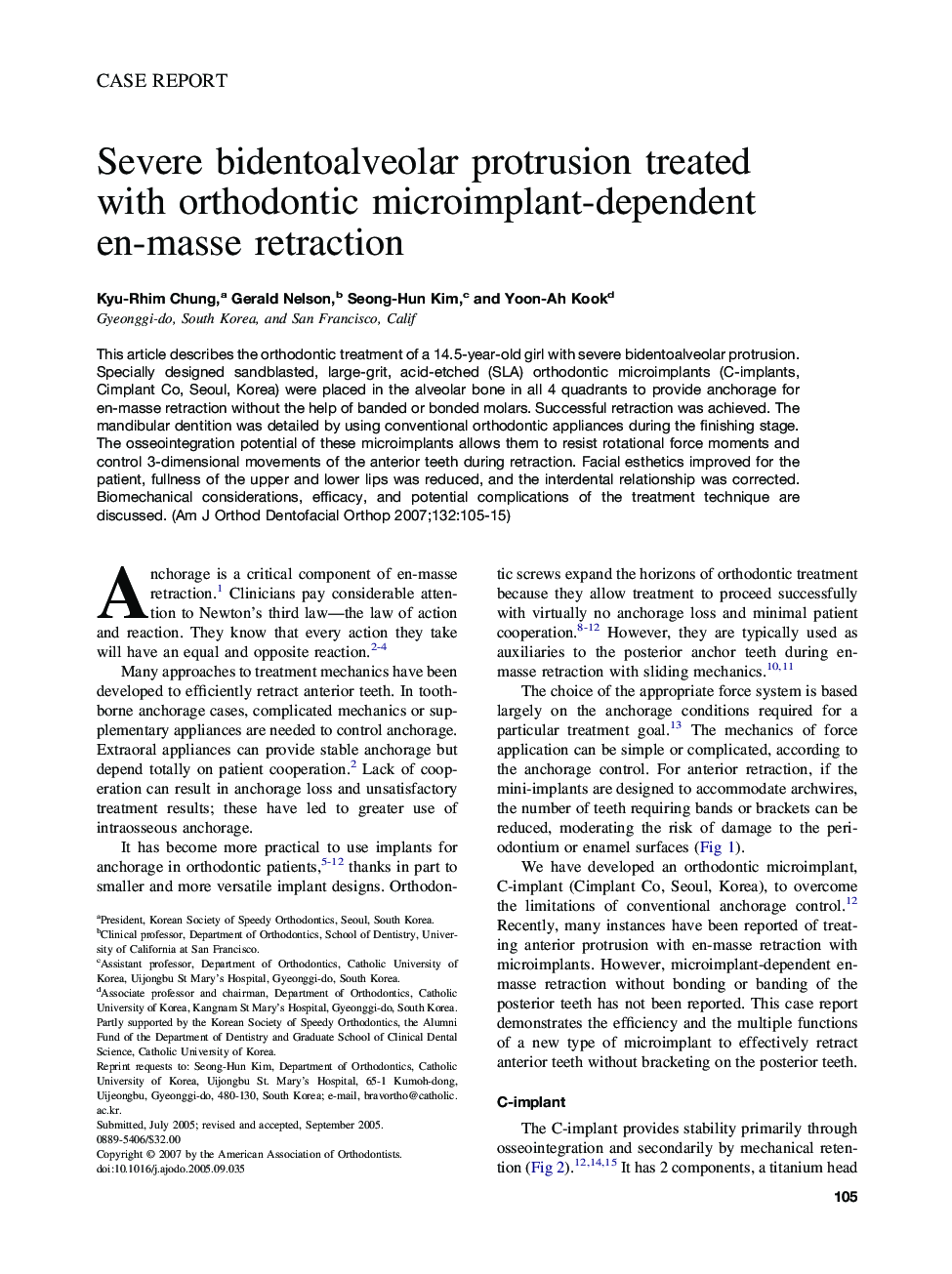 Severe bidentoalveolar protrusion treated with orthodontic microimplant-dependent en-masse retraction 