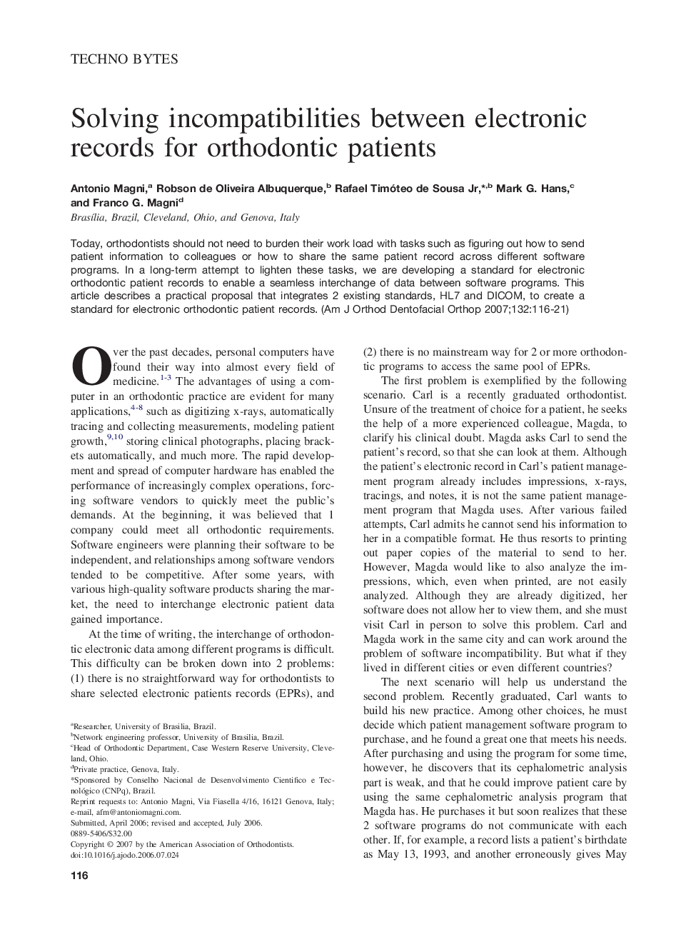 Solving incompatibilities between electronic records for orthodontic patients