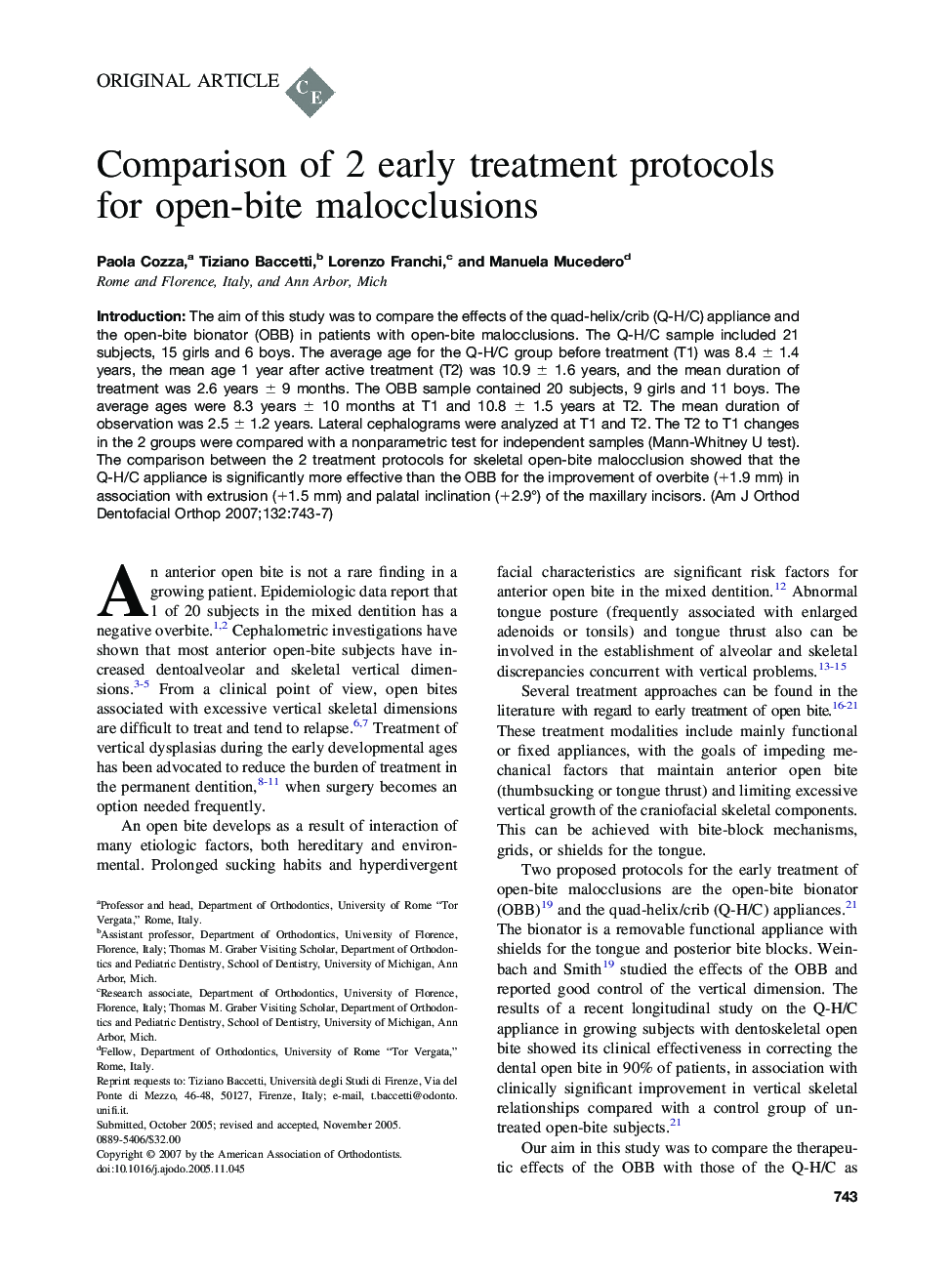 Comparison of 2 early treatment protocols for open-bite malocclusions