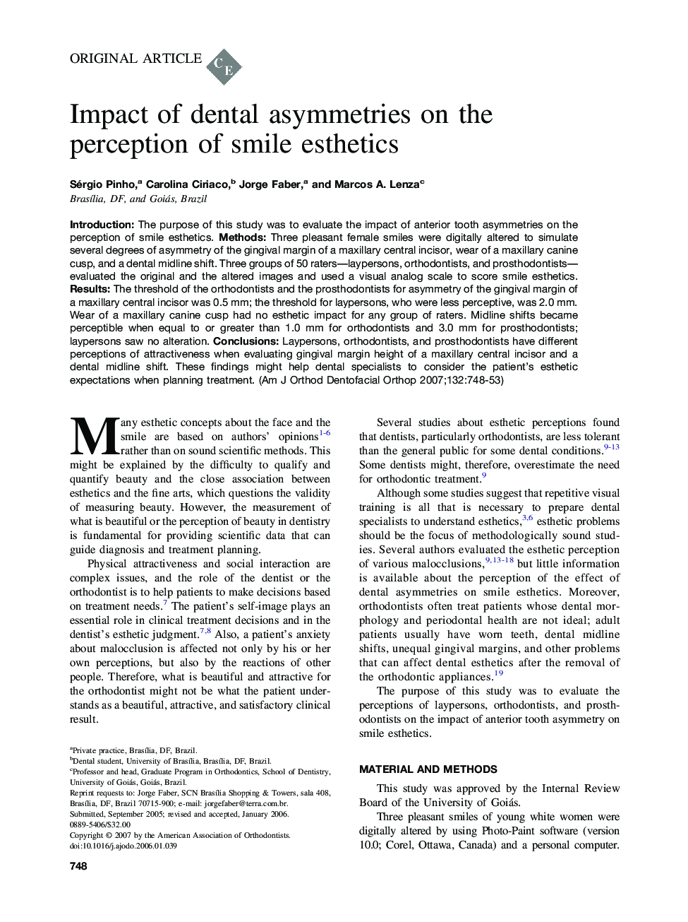 Impact of dental asymmetries on the perception of smile esthetics