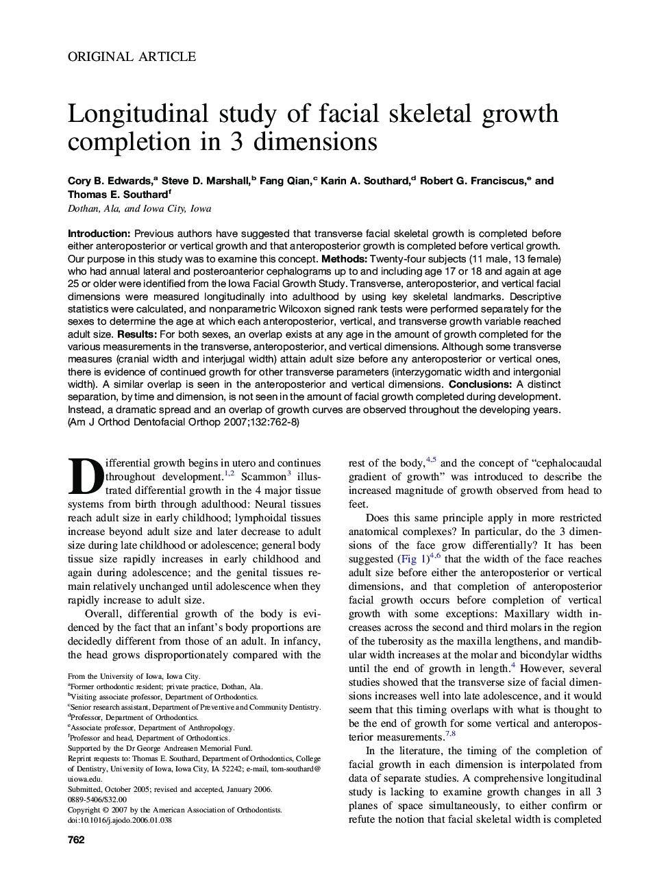 Longitudinal study of facial skeletal growth completion in 3 dimensions 