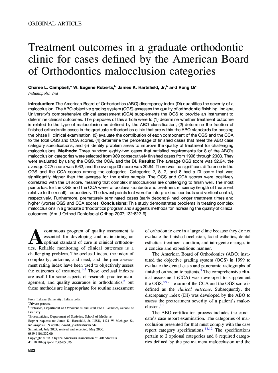 Treatment outcomes in a graduate orthodontic clinic for cases defined by the American Board of Orthodontics malocclusion categories