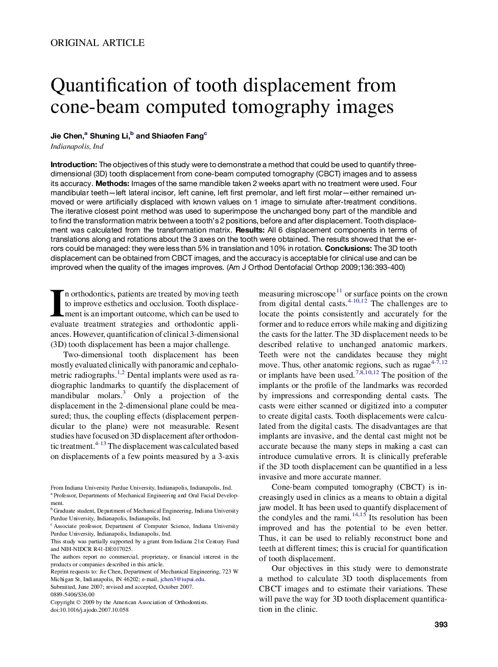 Quantification of tooth displacement from cone-beam computed tomography images 