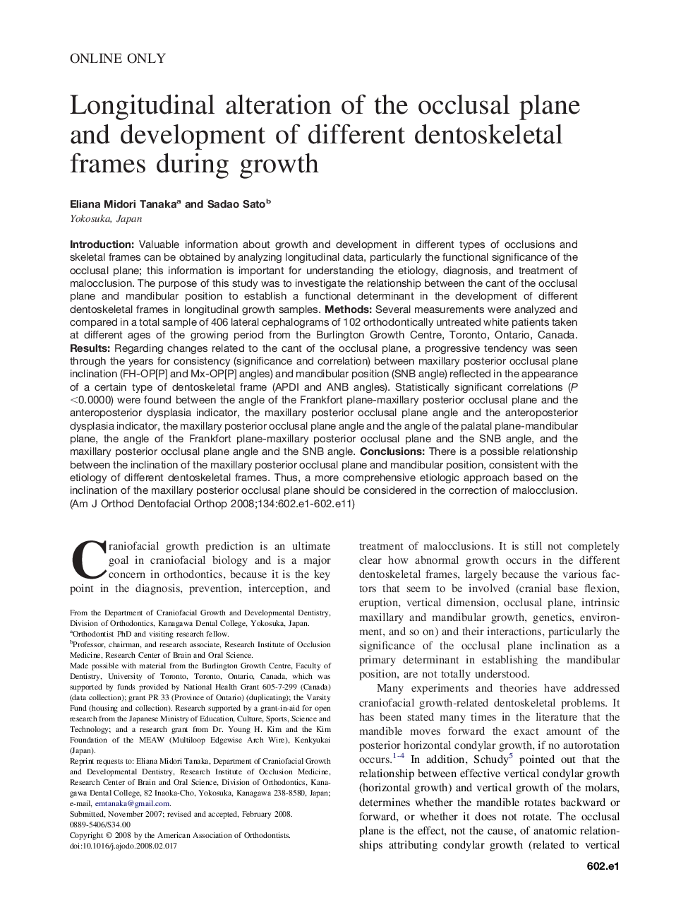 Longitudinal alteration of the occlusal plane and development of different dentoskeletal frames during growth