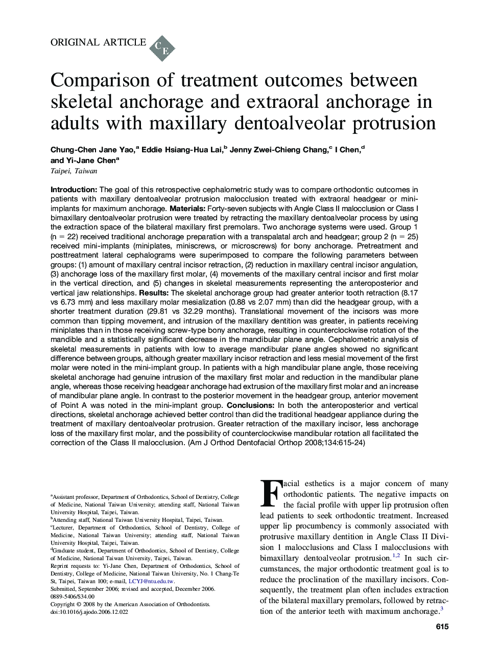 Comparison of treatment outcomes between skeletal anchorage and extraoral anchorage in adults with maxillary dentoalveolar protrusion