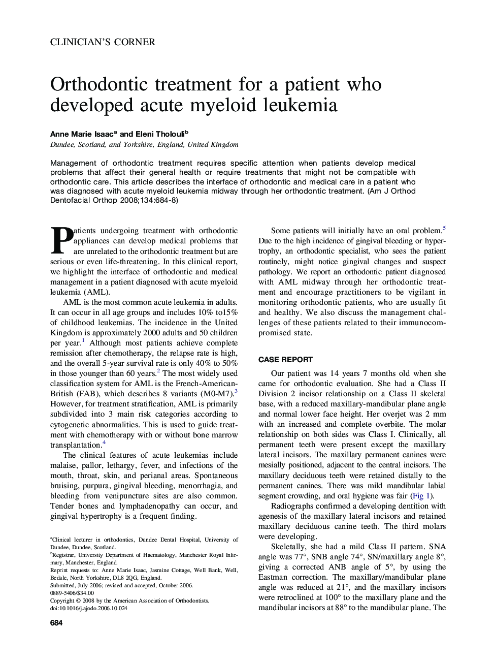 Orthodontic treatment for a patient who developed acute myeloid leukemia