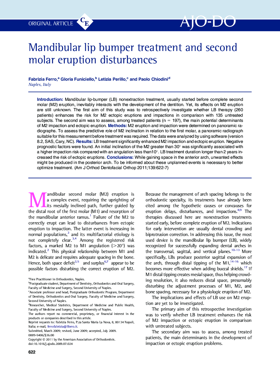 Mandibular lip bumper treatment and second molar eruption disturbances 