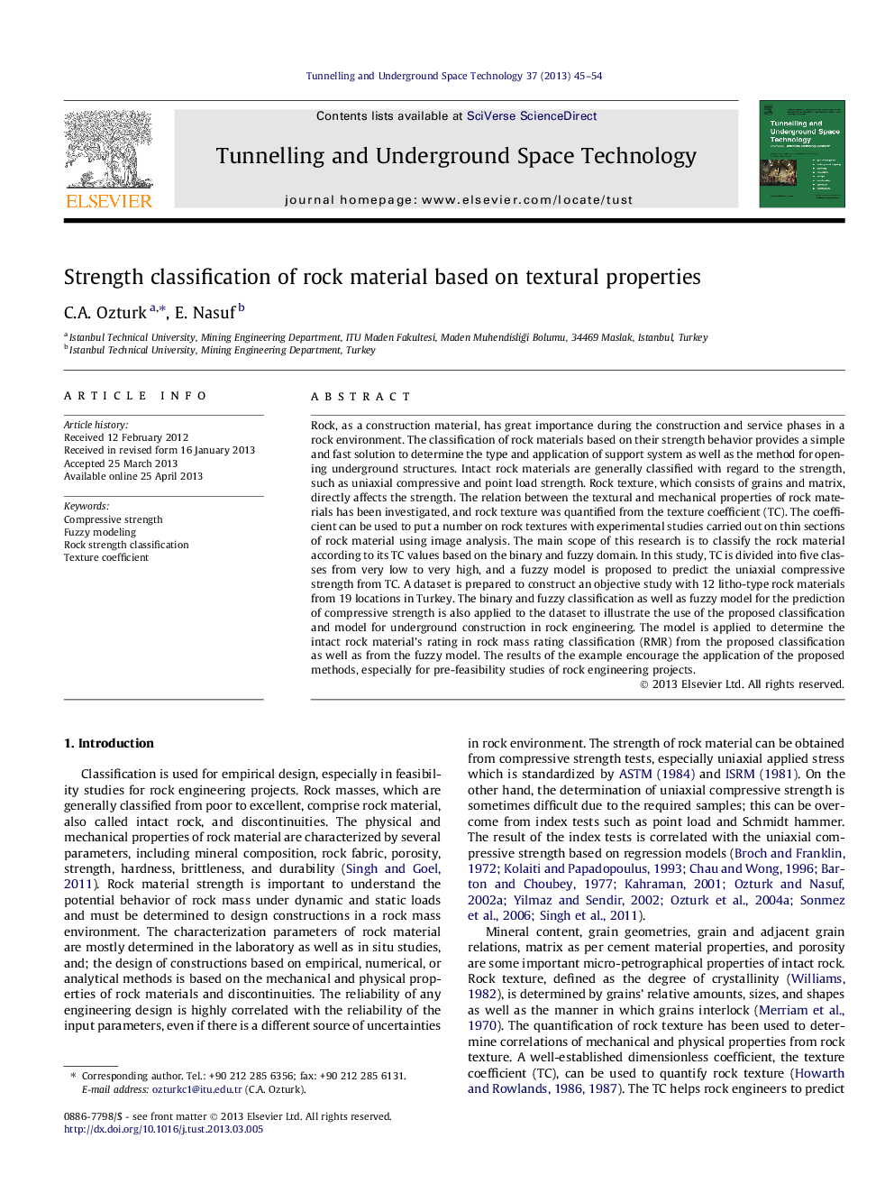 Strength classification of rock material based on textural properties