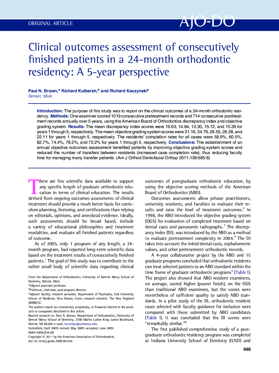 Clinical outcomes assessment of consecutively finished patients in a 24-month orthodontic residency: A 5-year perspective 