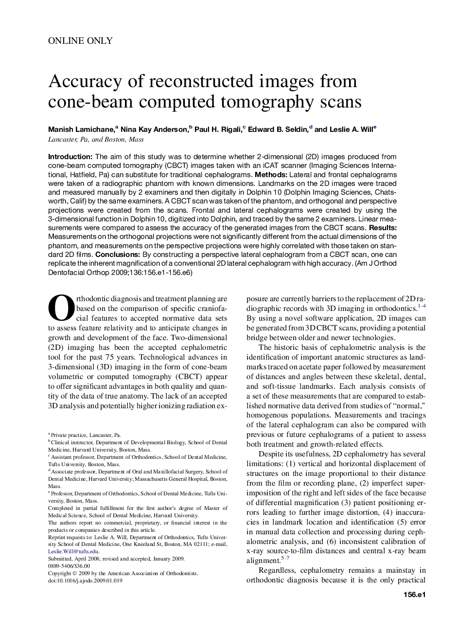 Accuracy of reconstructed images from cone-beam computed tomography scans