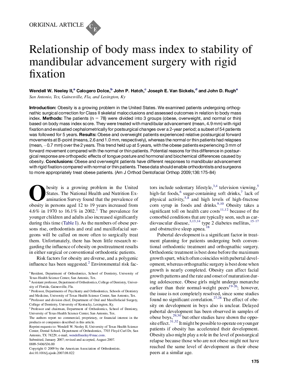 Relationship of body mass index to stability of mandibular advancement surgery with rigid fixation 