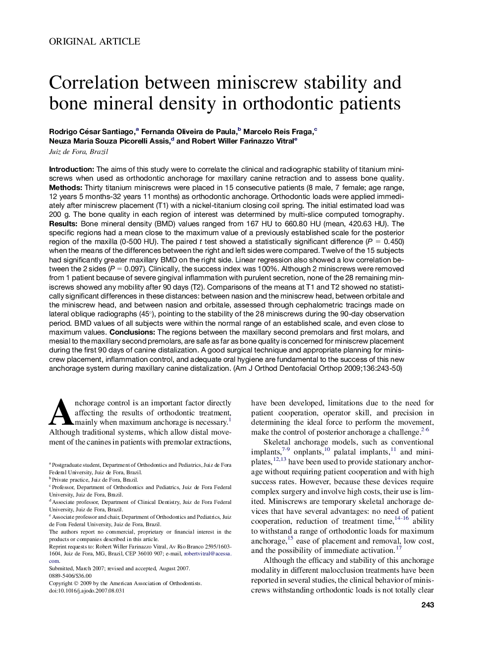 Correlation between miniscrew stability and bone mineral density in orthodontic patients 