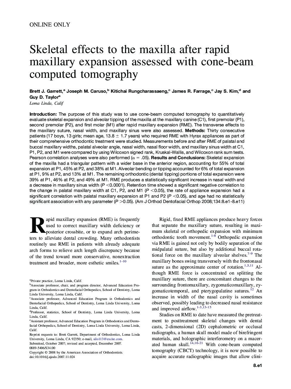 Skeletal effects to the maxilla after rapid maxillary expansion assessed with cone-beam computed tomography