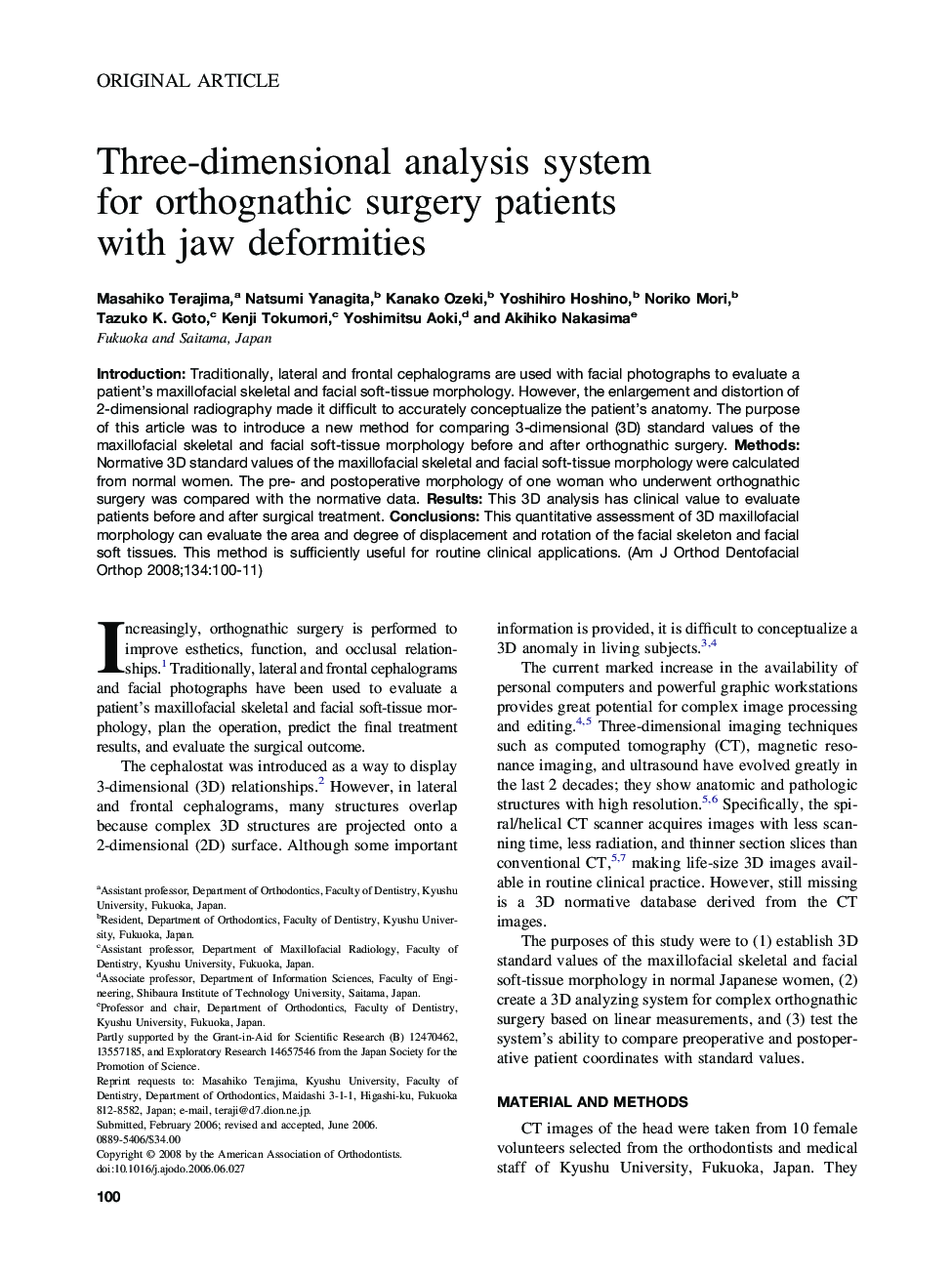 Three-dimensional analysis system for orthognathic surgery patients with jaw deformities 