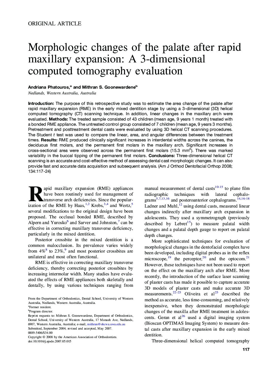 Morphologic changes of the palate after rapid maxillary expansion: A 3-dimensional computed tomography evaluation