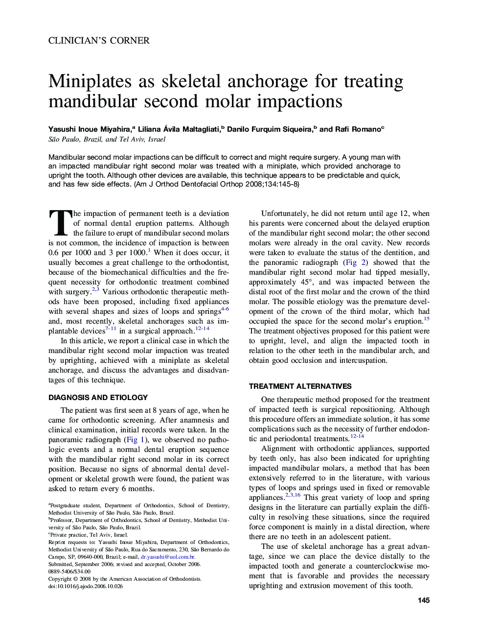 Miniplates as skeletal anchorage for treating mandibular second molar impactions