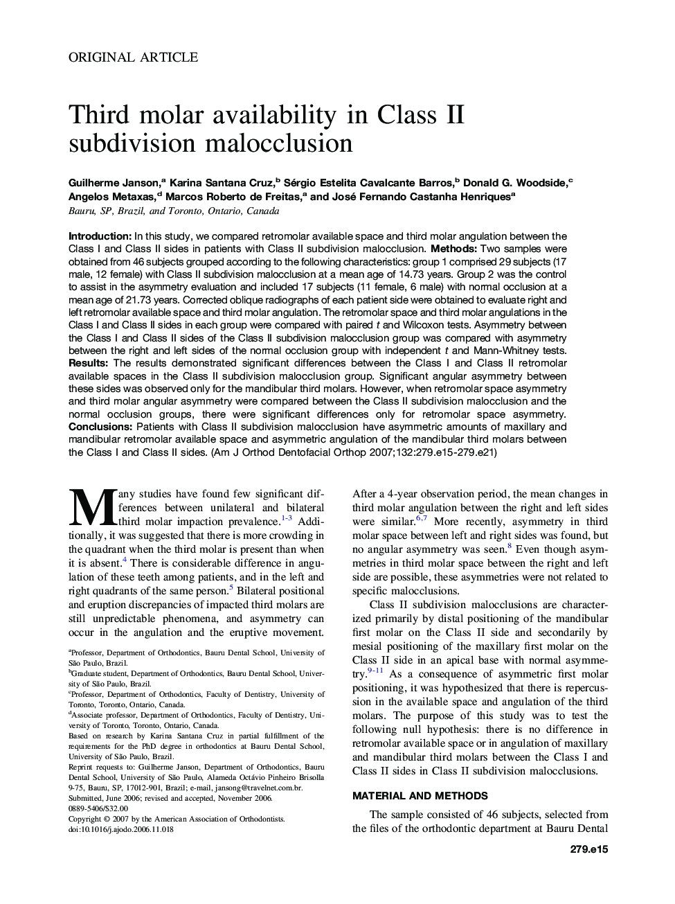 Third molar availability in Class II subdivision malocclusion