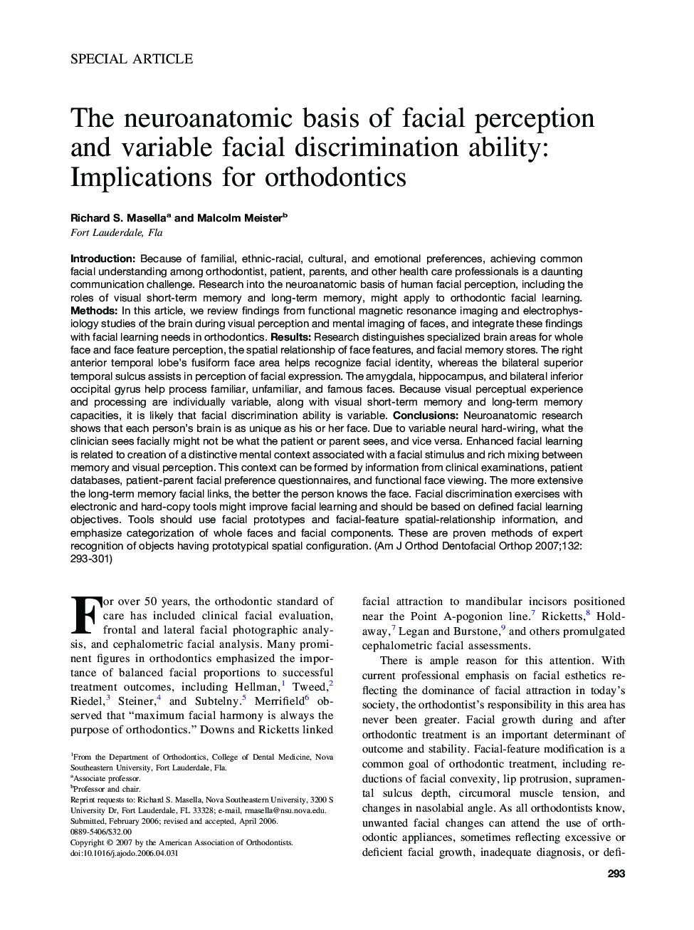 The neuroanatomic basis of facial perception and variable facial discrimination ability: Implications for orthodontics