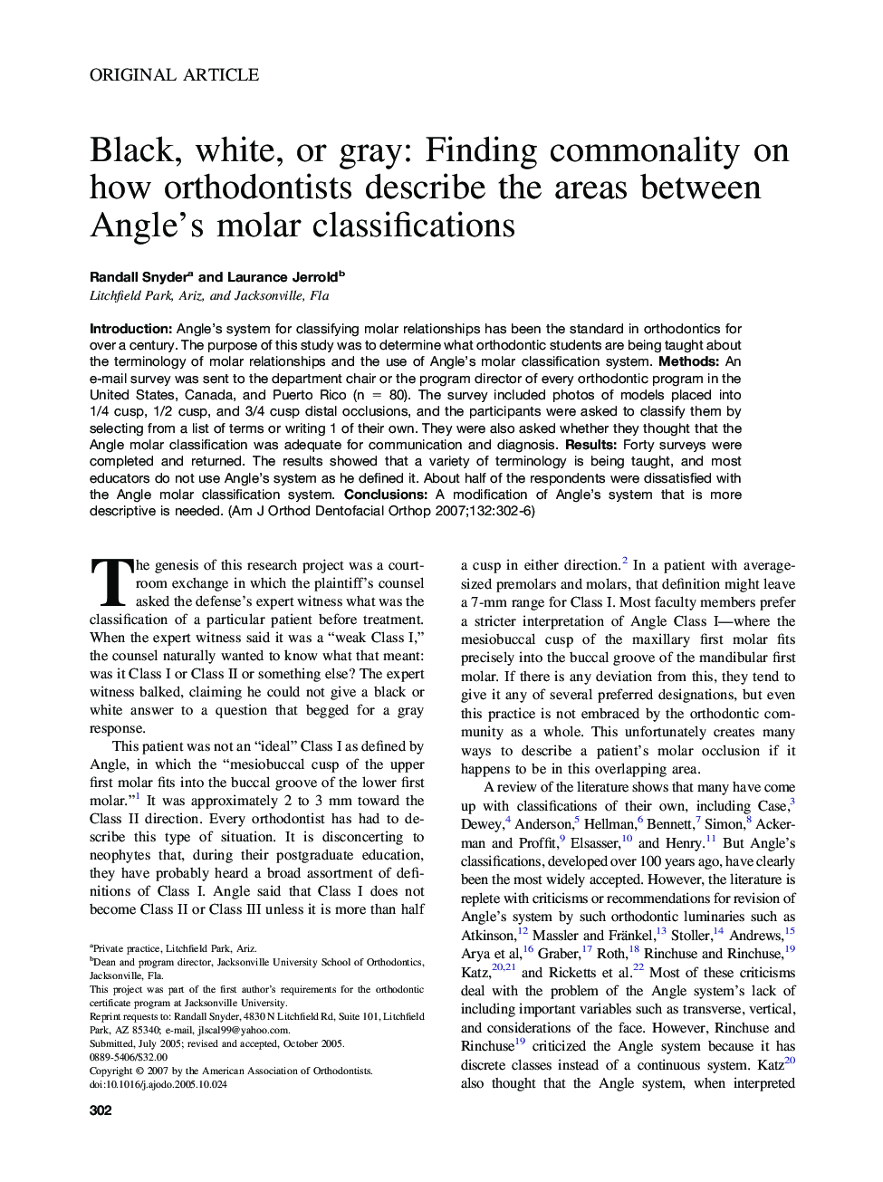 Black, white, or gray: Finding commonality on how orthodontists describe the areas between Angle’s molar classifications 