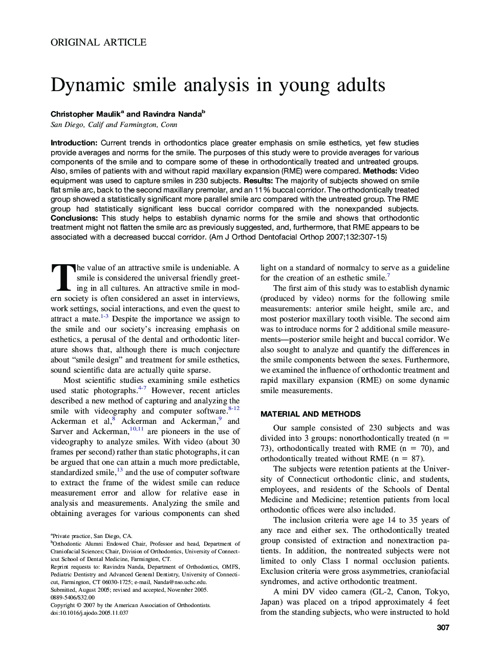 Dynamic smile analysis in young adults