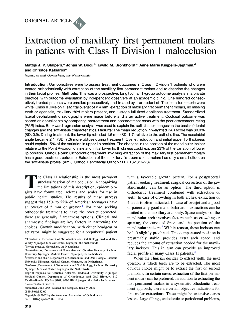 Extraction of maxillary first permanent molars in patients with Class II Division 1 malocclusion