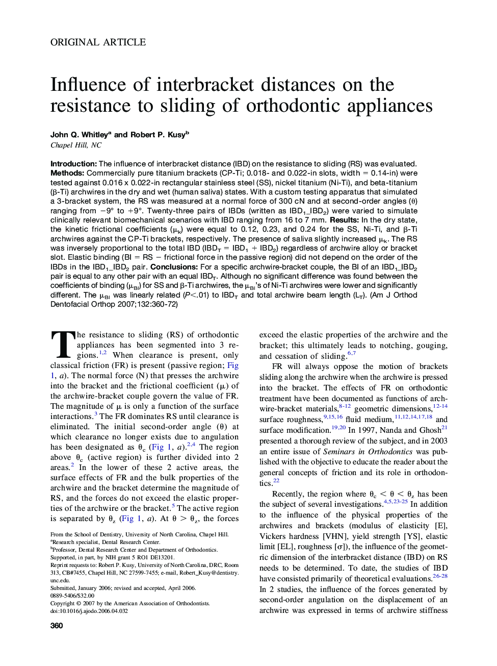 Influence of interbracket distances on the resistance to sliding of orthodontic appliances 