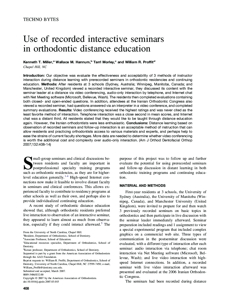 Use of recorded interactive seminars in orthodontic distance education 