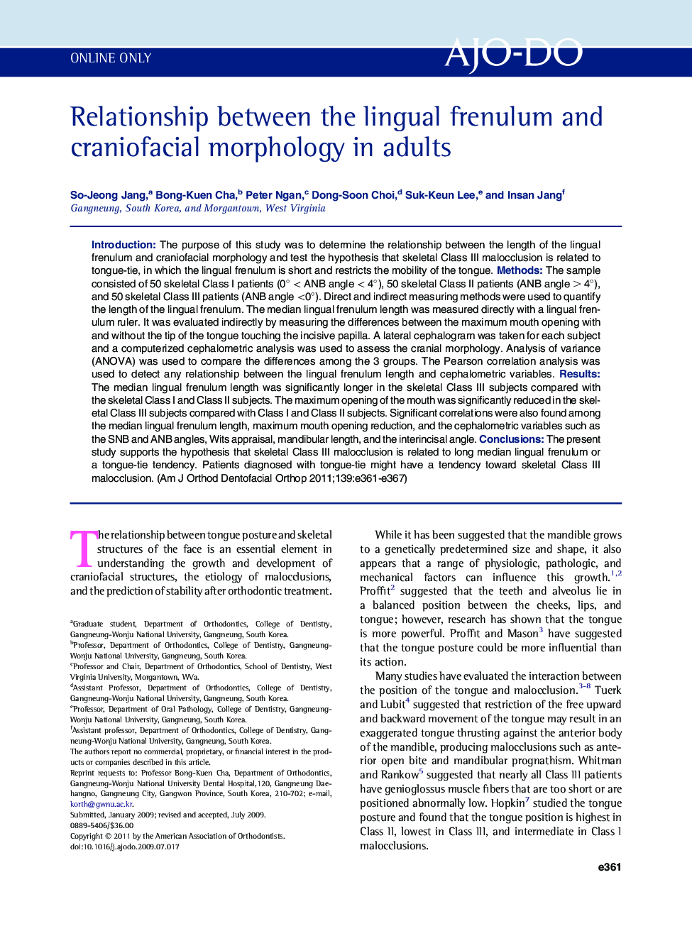 Relationship between the lingual frenulum and craniofacial morphology in adults 