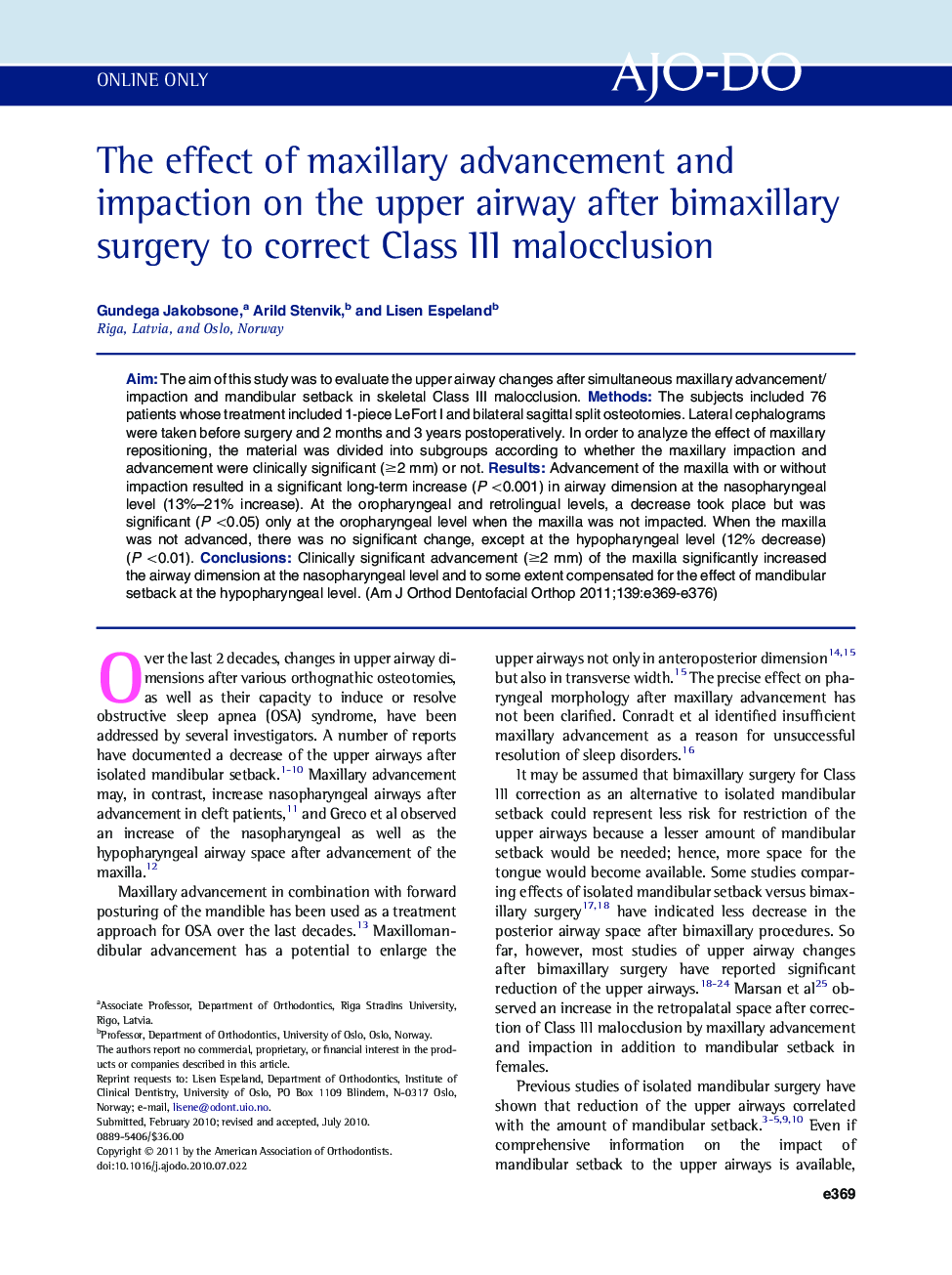 The effect of maxillary advancement and impaction on the upper airway after bimaxillary surgery to correct Class III malocclusion 