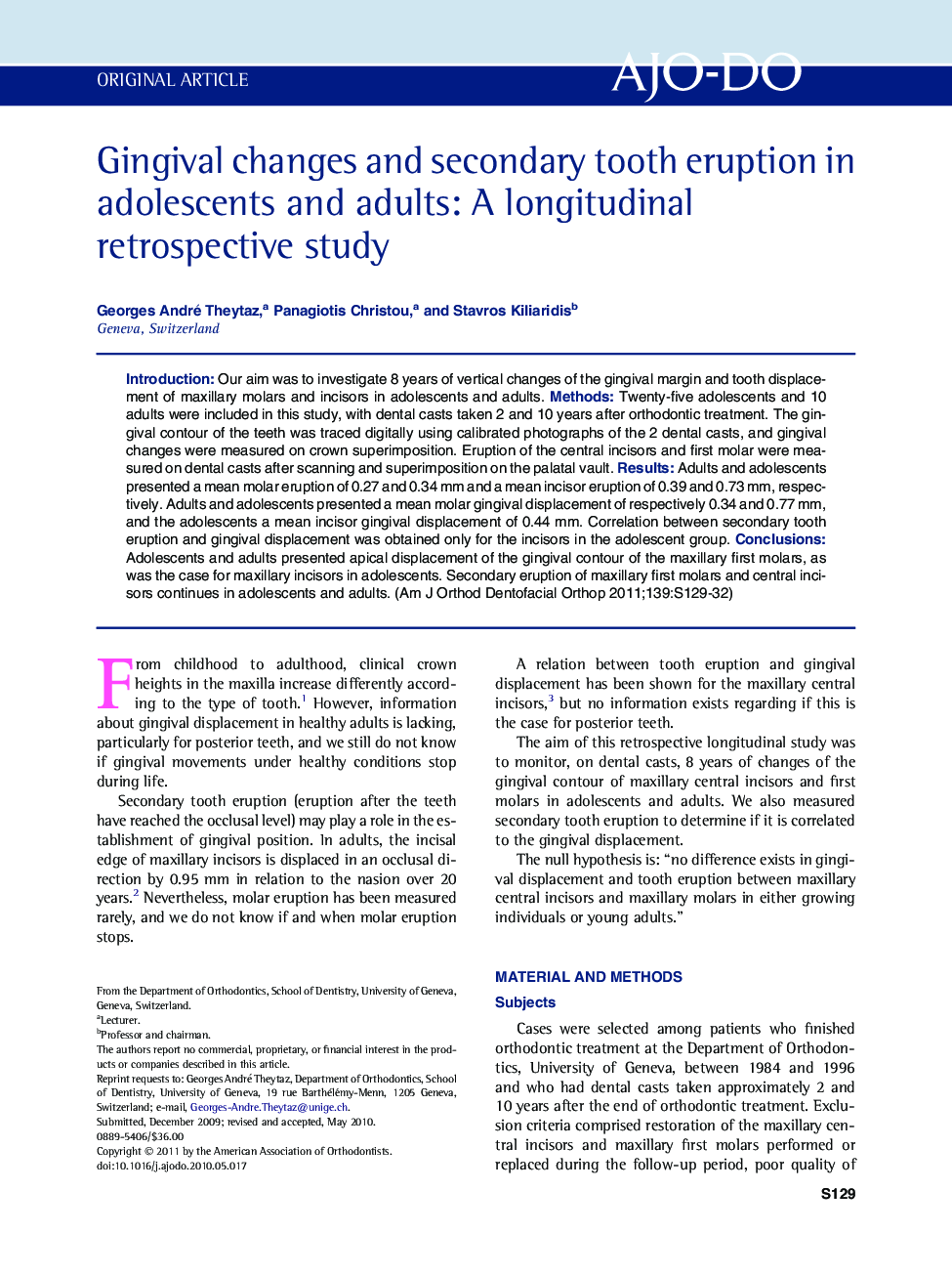 Gingival changes and secondary tooth eruption in adolescents and adults: A longitudinal retrospective study 