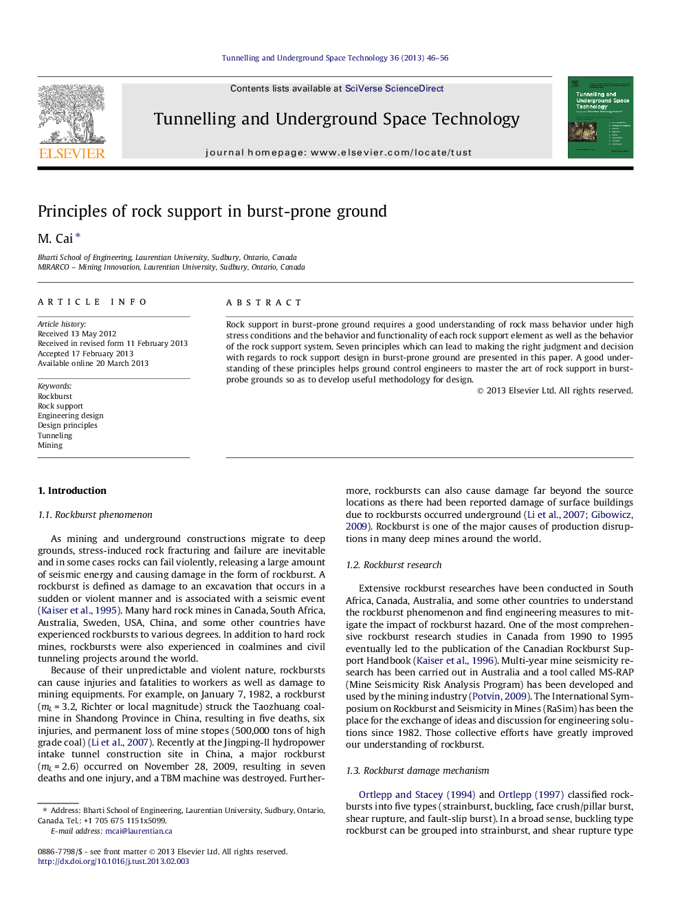 Principles of rock support in burst-prone ground