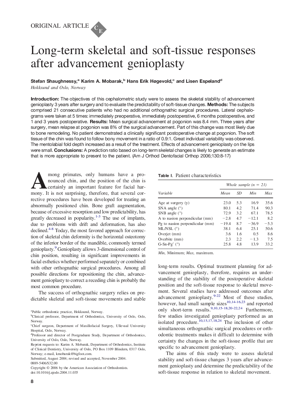 Long-term skeletal and soft-tissue responses after advancement genioplasty