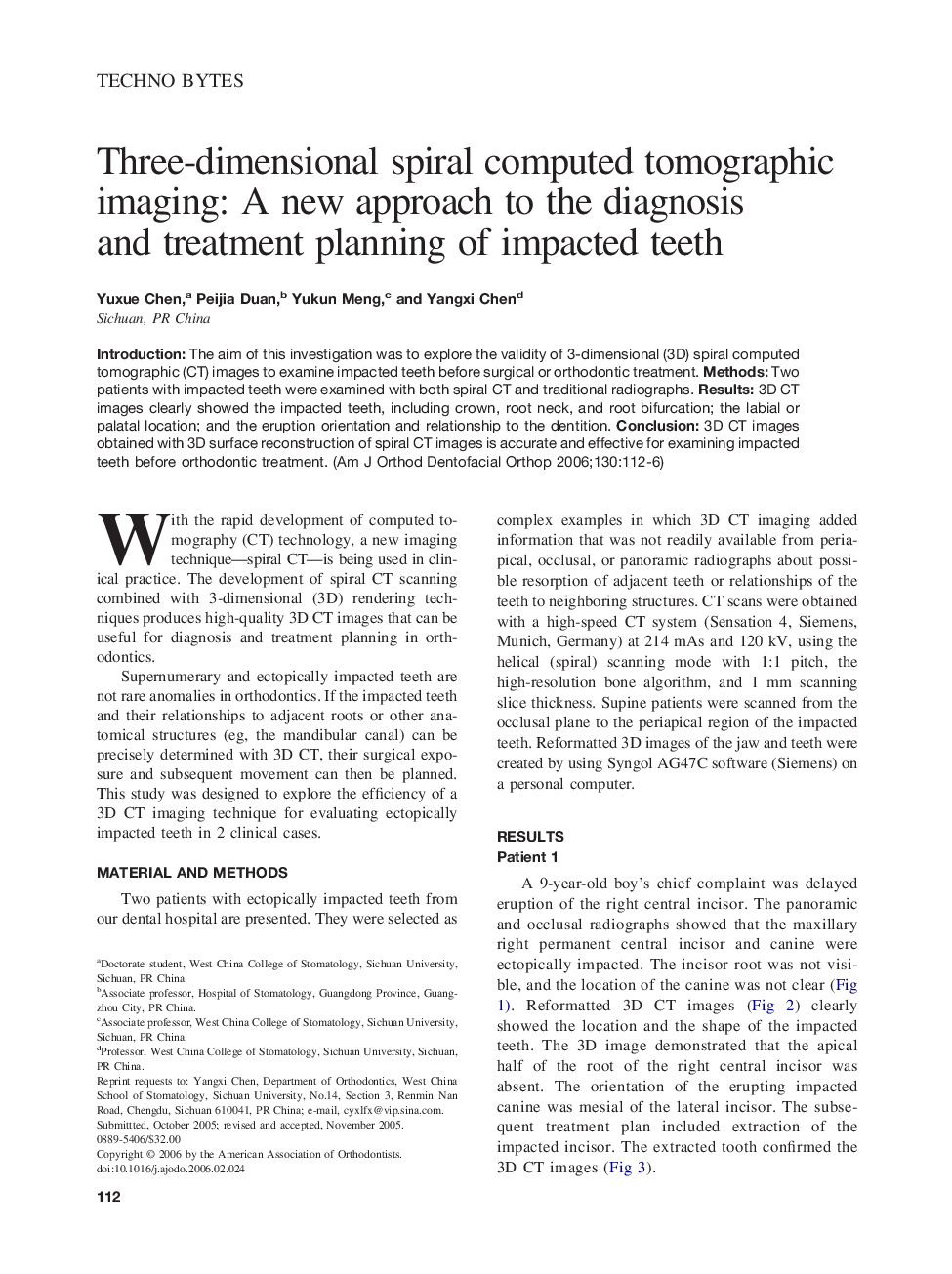 Three-dimensional spiral computed tomographic imaging: A new approach to the diagnosis and treatment planning of impacted teeth