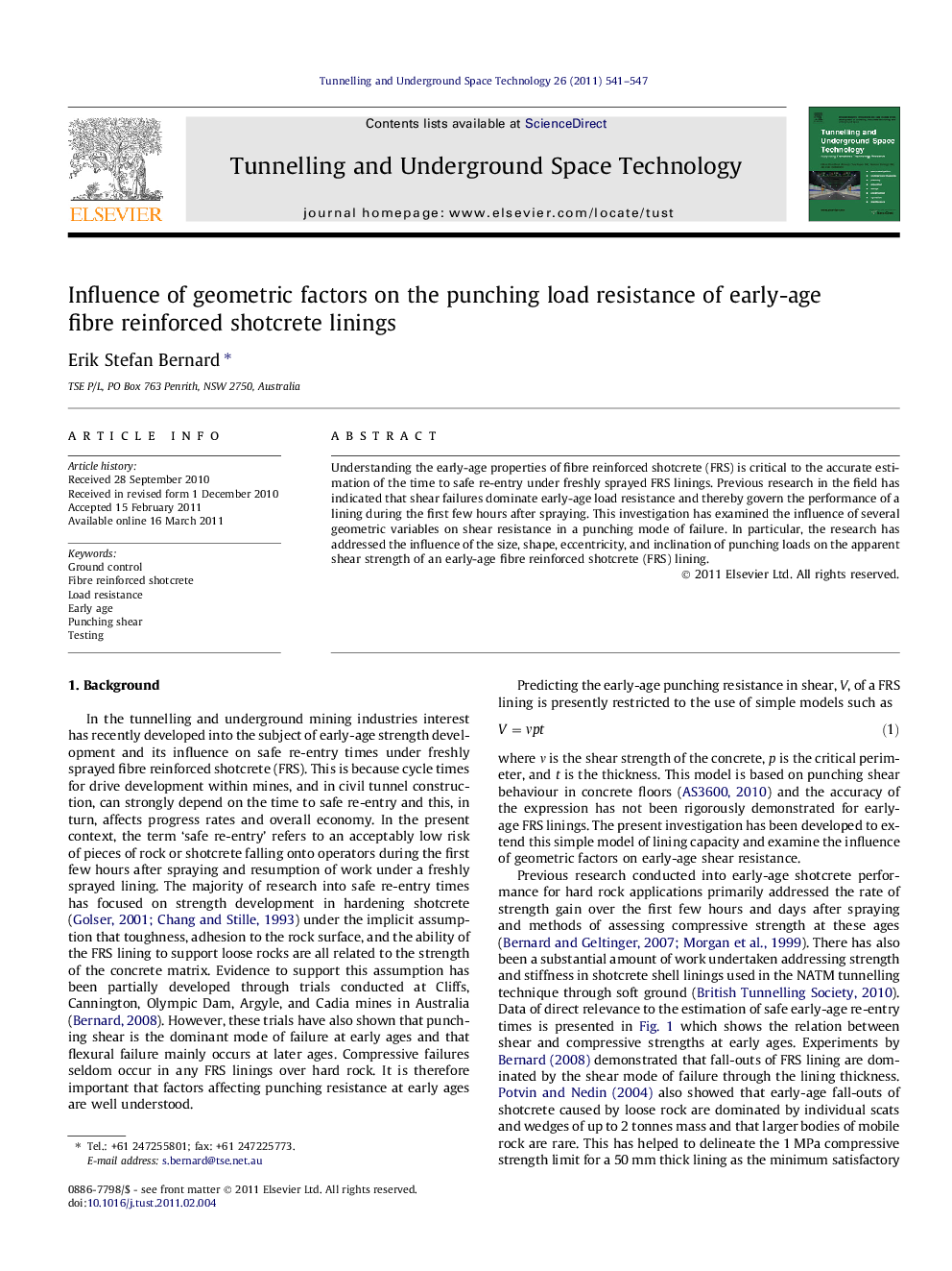 Influence of geometric factors on the punching load resistance of early-age fibre reinforced shotcrete linings