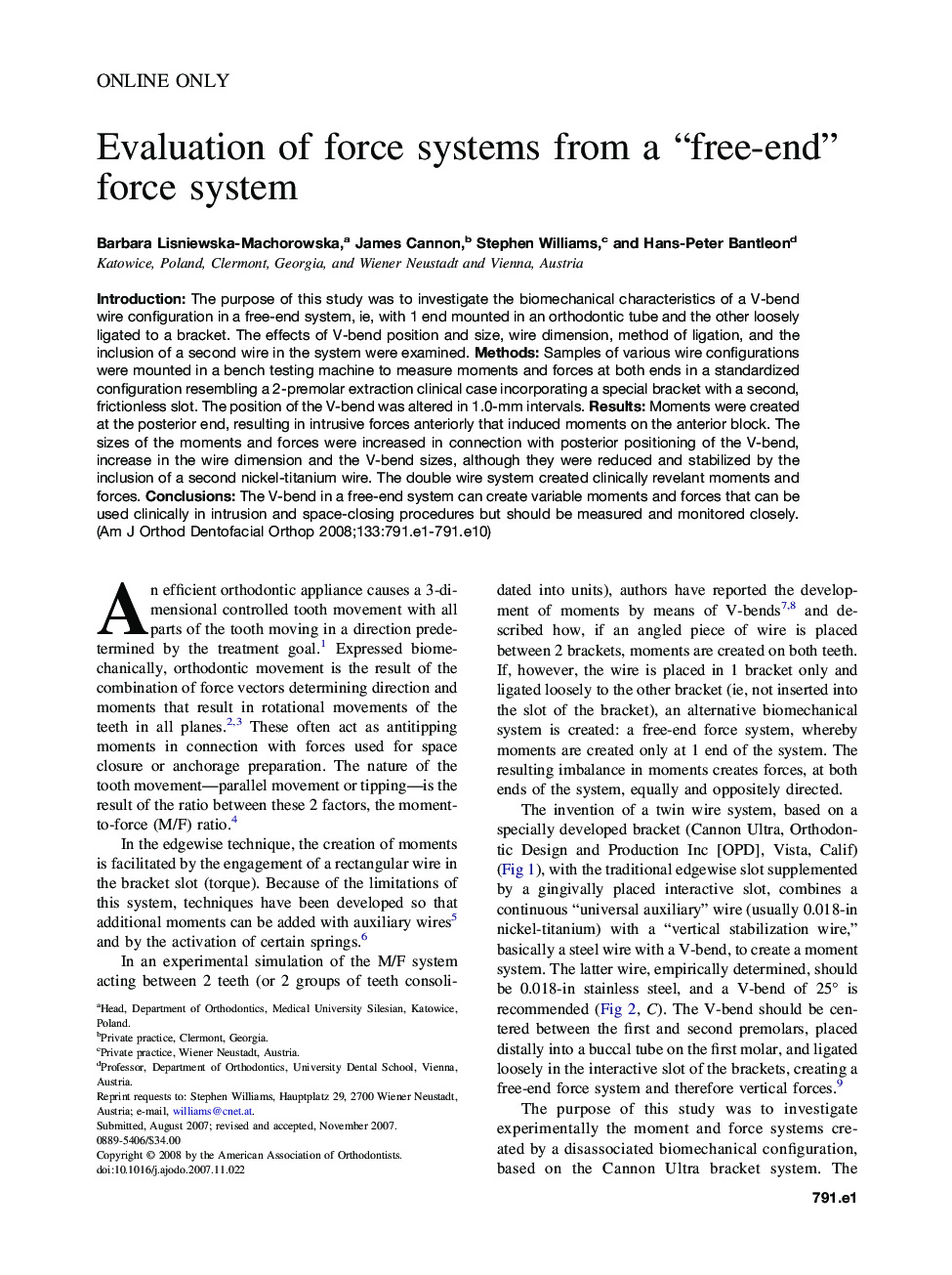 Evaluation of force systems from a “free-end” force system
