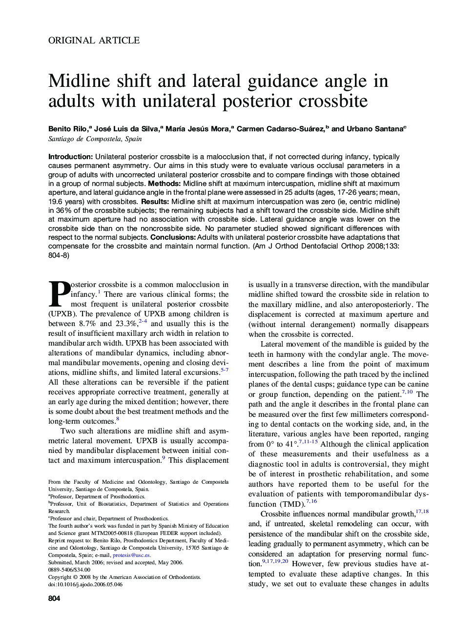 Midline shift and lateral guidance angle in adults with unilateral posterior crossbite 