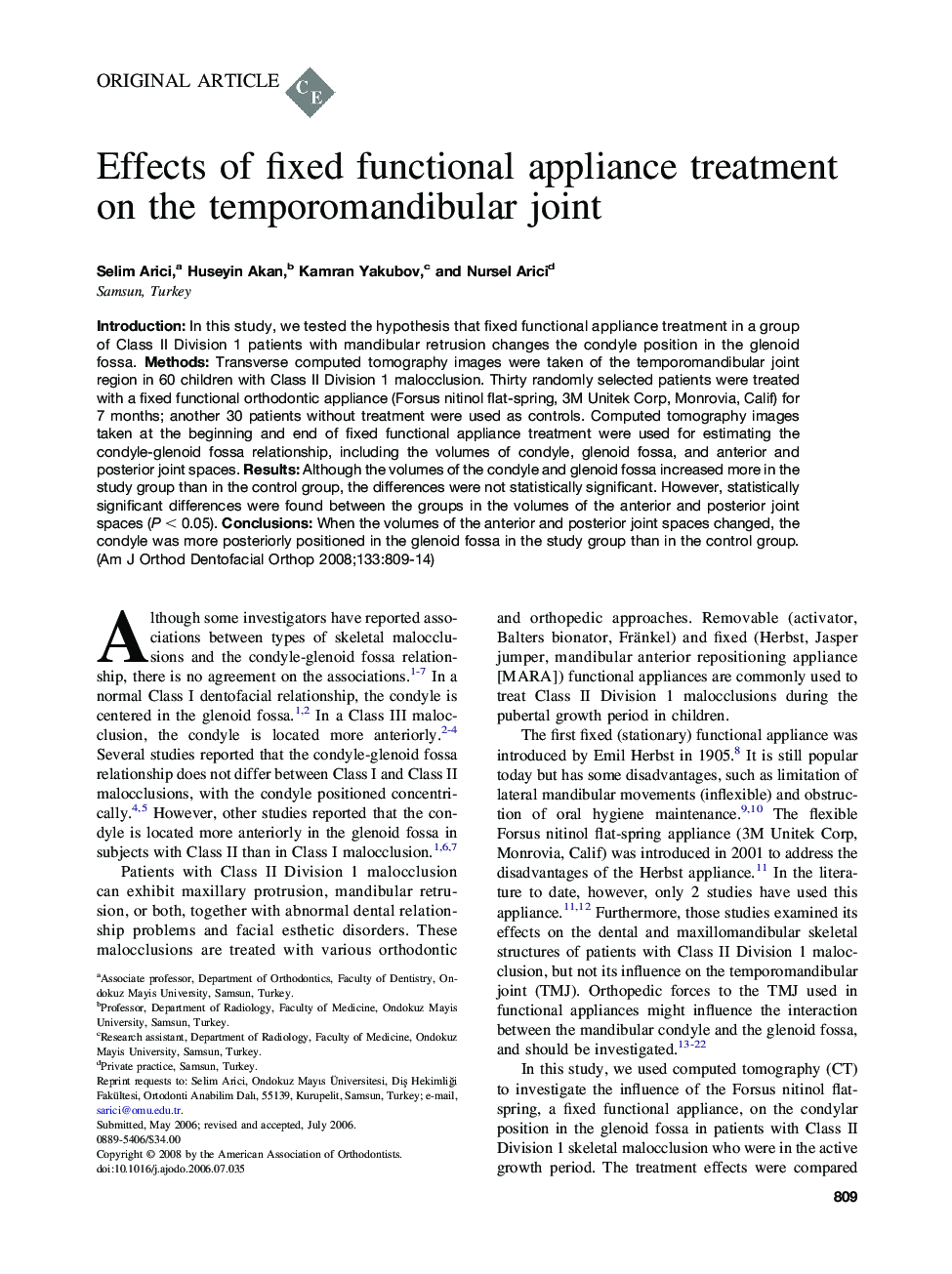 Effects of fixed functional appliance treatment on the temporomandibular joint