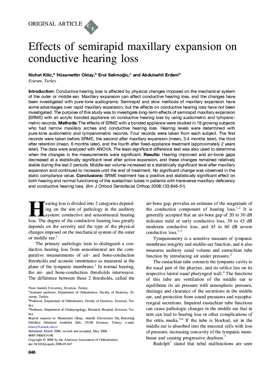 Effects of semirapid maxillary expansion on conductive hearing loss