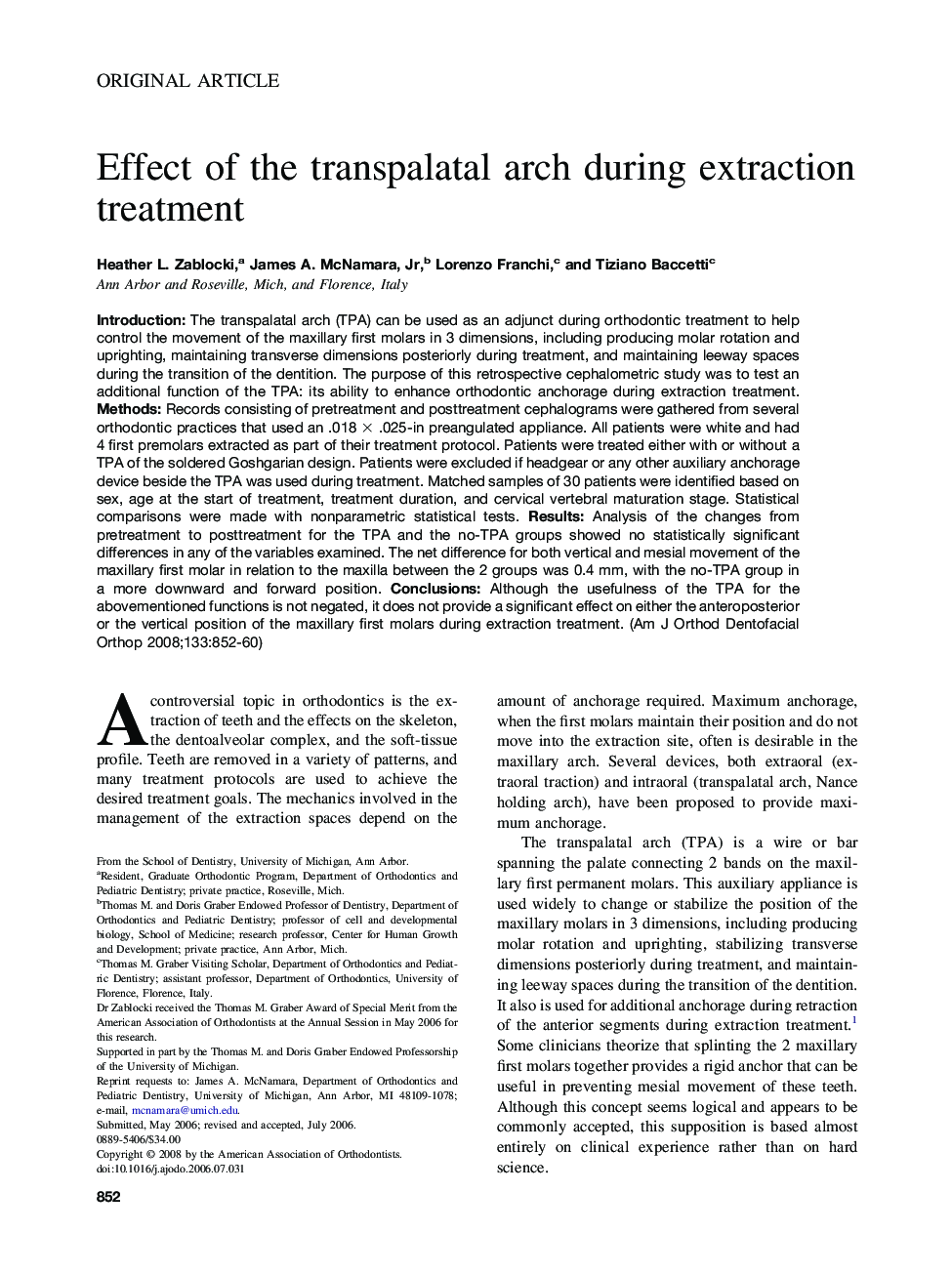 Effect of the transpalatal arch during extraction treatment 