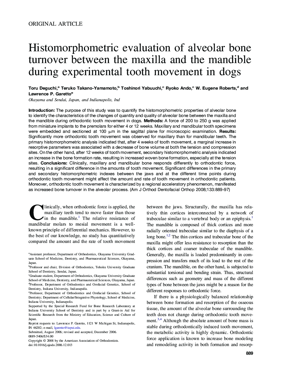 Histomorphometric evaluation of alveolar bone turnover between the maxilla and the mandible during experimental tooth movement in dogs 