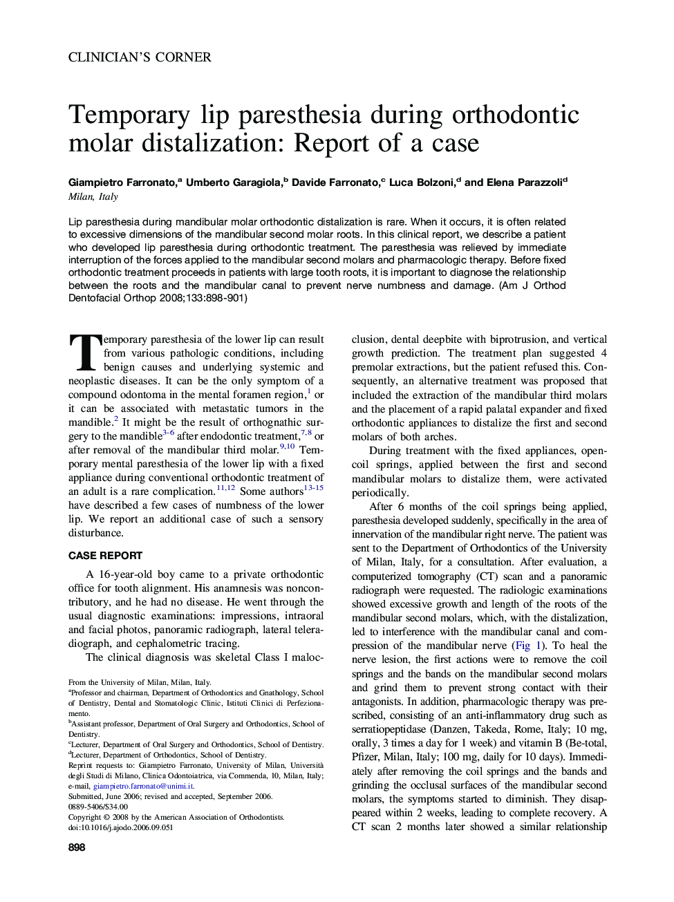 Temporary lip paresthesia during orthodontic molar distalization: Report of a case